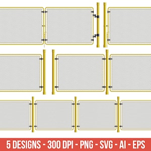 Metal wire fence and gate clipart, industrial fence – clip art commercial use, vector graphics, digital images, instant download – CLP457