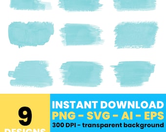 Aqua Watercolor Brush Strokes Clipart – Digital Paint Strokes, Vector Art for Creative Projects, Instant Download – CLP650