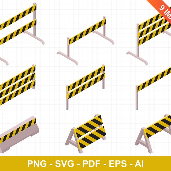 Isometric under construction barrier clipart set, commercial use, digital images, digital clip art, clipart commercial use