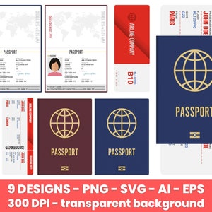 Passport and boarding pass clipart - clip art commercial use, vector graphics, digital images, instant download – CLP40
