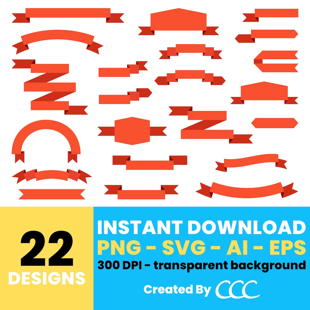Ribbon Banner Clipart – Digital Vector Ribbons for Designs, Party ...