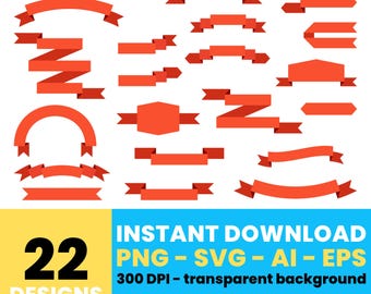 Ribbon Banner Clipart – Digital Vector Ribbons for Designs, Party Graphics, and DIY Projects, Instant Download – CLP924