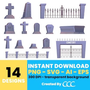 Clipart begraafplaats – grafstenen, graven en gotische poorten voor spookachtige ontwerpen, vectorgraphics, direct downloaden – CLP1134