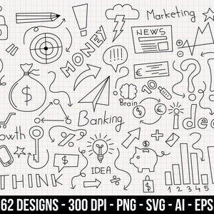 Ensemble de clipart dessiné à la main par des icônes d’affaires. Images numériques ou graphiques vectoriels à usage commercial et personnel.
