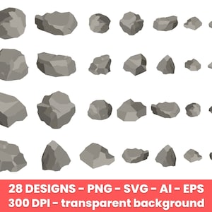 Gray stones of different sizes clip art set, boulder vector graphics, commercial use, digital images, clipart commercial use