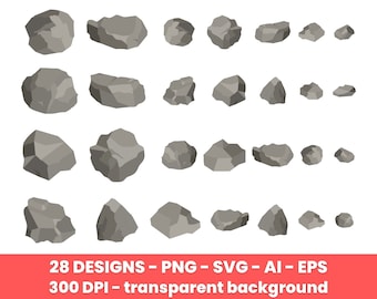 Gray stones of different sizes clip art set, boulder vector graphics, commercial use, digital images, clipart commercial use