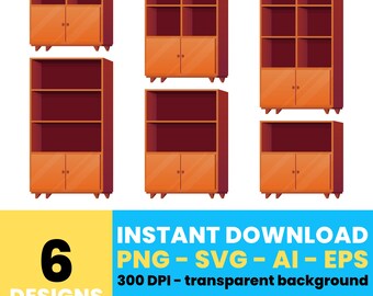 Bookshelf Clipart Set – Digital Shelf Illustrations, Vector Art for Projects, Instant Download – CLP637