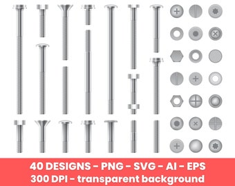 Clipart metalowych śrub, clipart nakrętek, śruba – komercyjne wykorzystanie clipartów, grafika wektorowa, obrazy cyfrowe, natychmiastowe pobieranie – CLP20