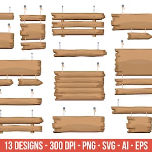 Cartel de madera que cuelga de cadenas y cuerdas clipart – clip art uso comercial, gráficos vectoriales, imágenes digitales, descarga instantánea – CLP39