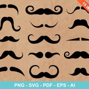 Satz von schwarzen Schnurrbart Clipart. Schnurrbart, Haare, Silhouette, Schnurrbart, Mann, Friseur, Gesichtsbehandlung, Maske. Vektor Clipart Druck
