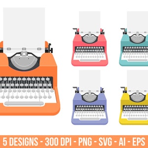 Set di clipart da macchina da scrivere vintage. Immagini digitali o grafica vettoriale per uso commerciale e personale.
