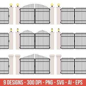 Betonnen en stalen poortclipart, ijzeren hek – clip art commercieel gebruik, vectorafbeeldingen, digitale afbeeldingen, instant download – CLP453