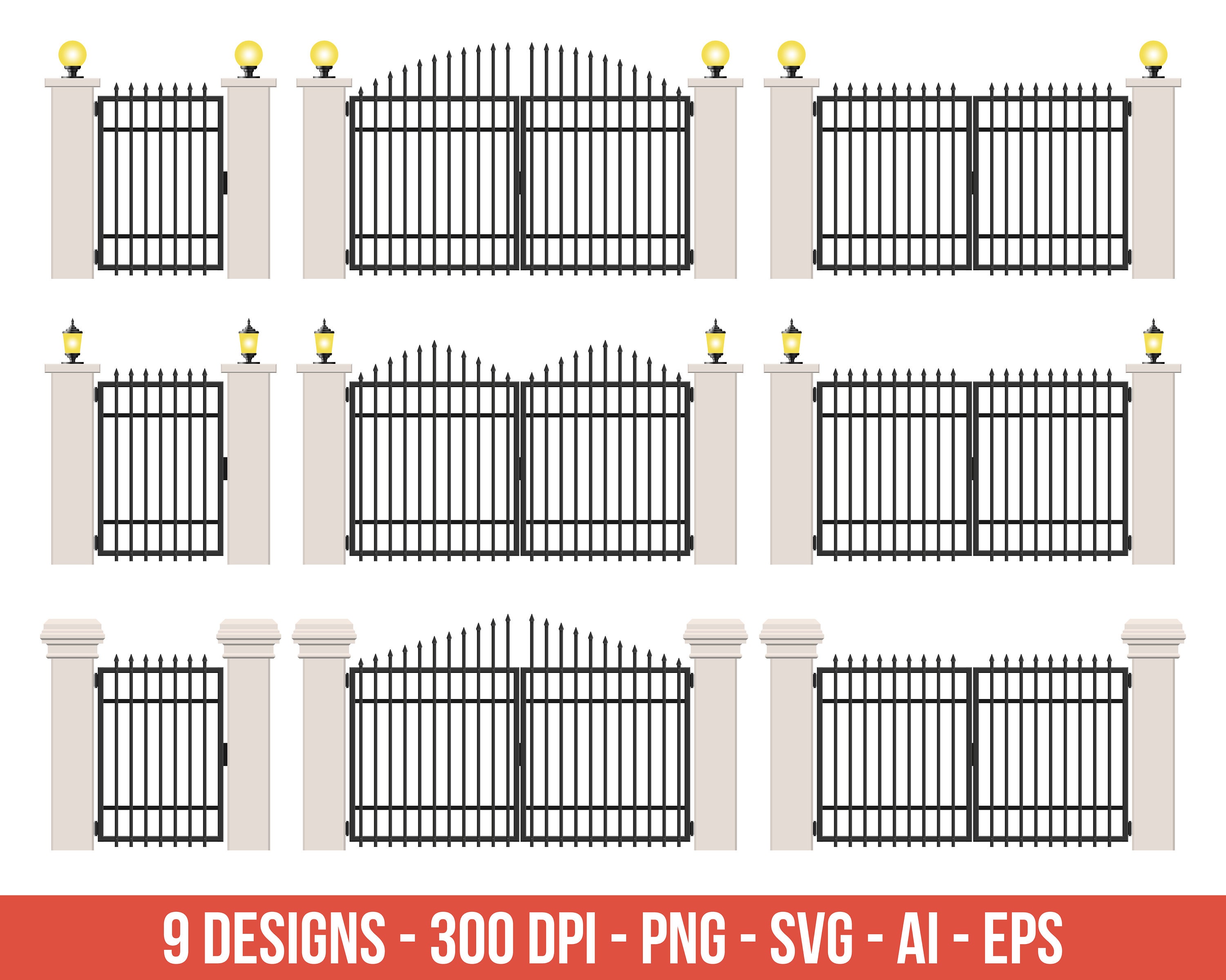 Concrete and Steel Gate Clipart, Iron Fence – Clip Art Commercial Use,  Vector Graphics, Digital Images, Instant Download – CLP453 - Etsy, image size:3000x2400