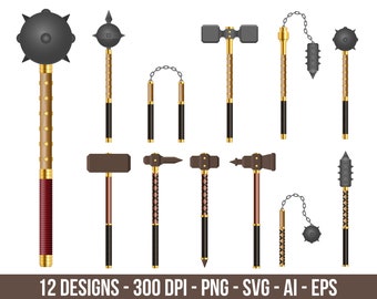 鎖付き中世のメイス - 古代の武器。Cricut 用のカット ファイル