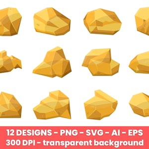 Set of gold stones and boulders in cartoon style – clip art commercial use, vector graphics, digital images, instant download – CLP463