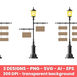 Set of vintage streetlamp clipart. Lamppost, light, retro, clipart, decoration, electricity, elegant, illumination. Vector clipart print.