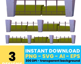 Cartoon Fence Clipart – Digital Fence Graphics, Vector Art for Games and Projects, Instant Download – CLP633