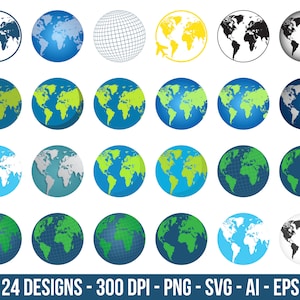 Conjunto de clipart do globo terrestre. Imagens digitais ou gráficos vetoriais para uso comercial e pessoal.