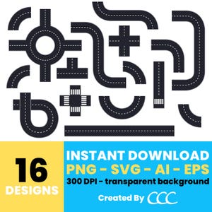 Road elements clipart, road segment clip art – clip art commercial use, vector graphics, digital images, instant download – CLP3