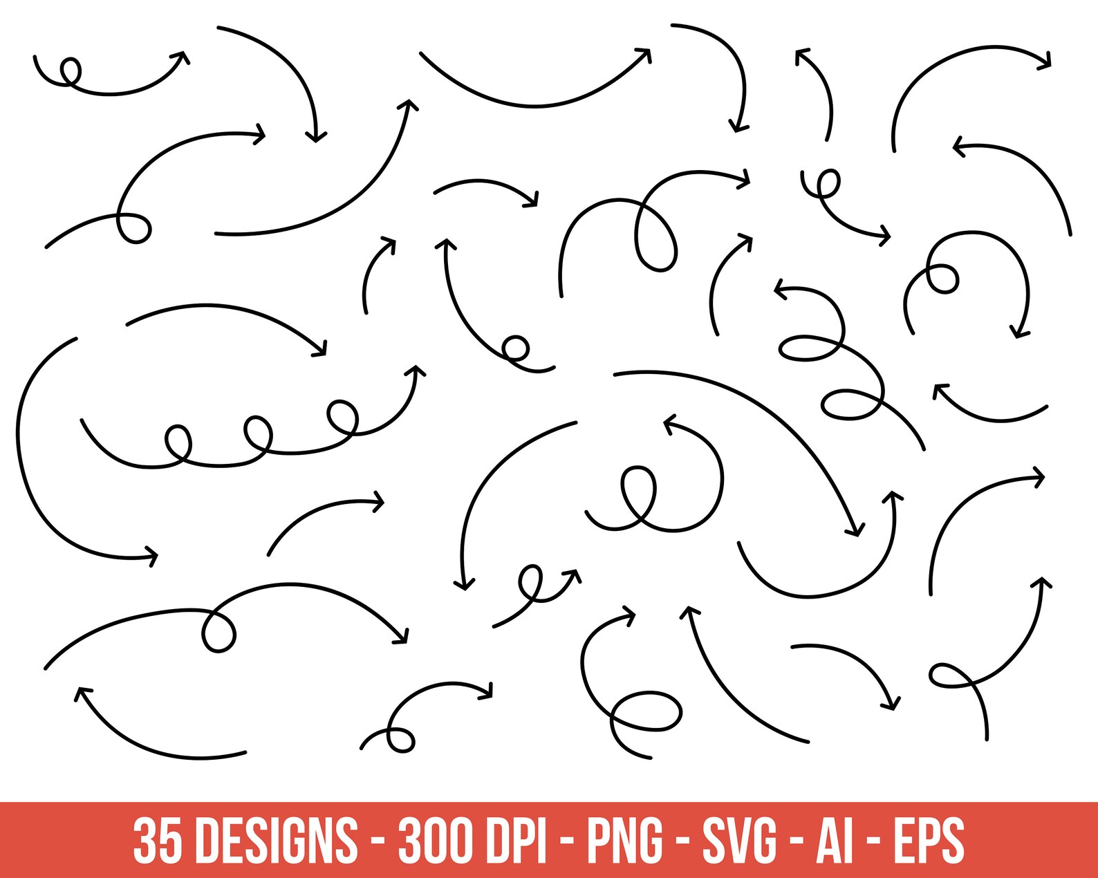 Arrows Lines Clipart, Arrow Clip Art, Hand Drawn – Clip Art Commercial ...