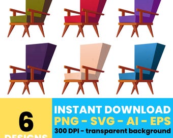 Colorful Armchair Clipart – Digital Chair Illustrations, Vector Art for Projects and Decor, Instant Download – CLP529