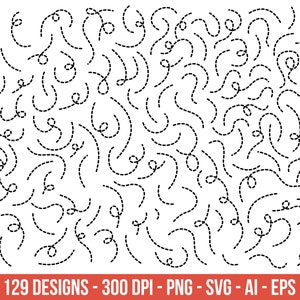 Clipart de linhas pontilhadas desenhadas à mão, linha curva - uso comercial de clip art, gráficos vetoriais, imagens digitais, download instantâneo - CLP16