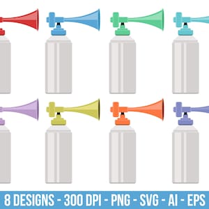 Air horn clipart set. Digital images or vector graphics for commercial and personal use.