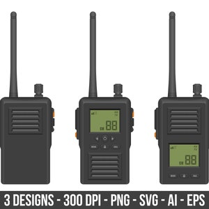 Walkie talkie clipart set. Digital images or vector graphics for commercial and personal use.