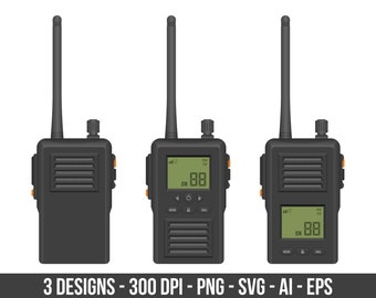 Walkie talkie clipart set. Digital images or vector graphics for commercial and personal use.