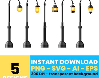 Vintage Street Lamp Clipart – Digital Lantern Graphics, Vector Art for Projects, Instant Download – CLP526