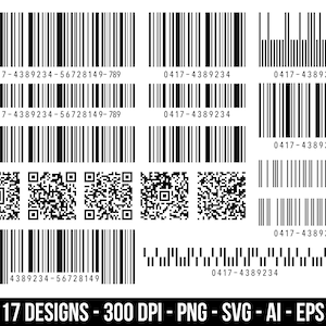 製品のバーコードと QR コードのクリップアート セット。商用および個人使用のためのデジタル画像またはベクター グラフィック。