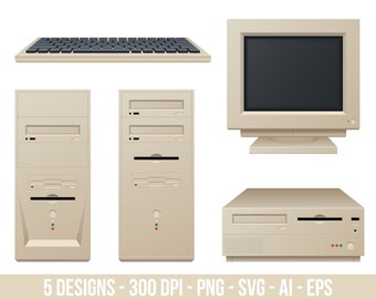 Old vintage computer clipart set. Digital images or vector graphics for commercial and personal use.