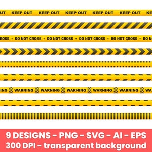 Caution tape clipart set. Digital images or vector graphics for commercial and personal use.