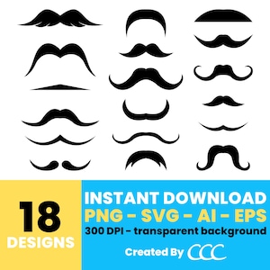 Mustache Clipart Collection – Vintage and Modern Mustache Graphics, Vector Art for Projects, Instant Download – CLP688