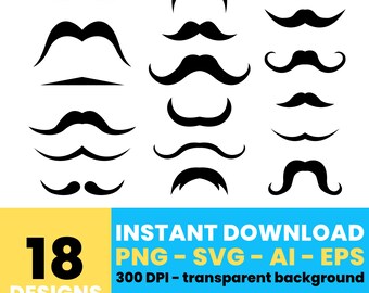 Mustache Clipart Collection – Vintage and Modern Mustache Graphics, Vector Art for Projects, Instant Download – CLP688