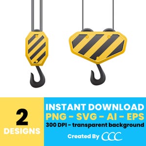 Industrial Crane Hook Clipart – Heavy Duty Equipment Graphics, Construction Themed Vector Art, Instant Download – CLP75