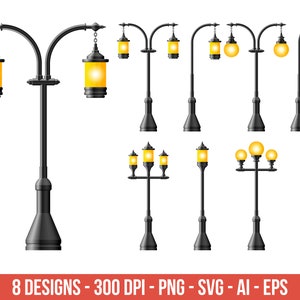 Black realistic street light clipart, vintage lamp – clip art commercial use, vector graphics, digital images, instant download – CLP462