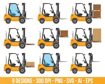 Forklift truck clipart set. Digital images or vector graphics for commercial and personal use.