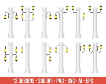 Vintage Street Lamp Clipart, Electric Lamp, Lamp Post – clip art commercial use, vector graphics, digital images, instant download – CLP481