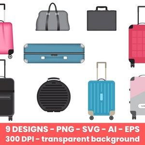 Reisetasche Clipart-Set. Digitale Bilder oder Vektorgrafiken für den kommerziellen und persönlichen Gebrauch.