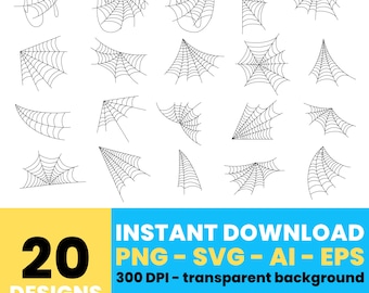 Spider Web Clipart – Digital Halloween Web Designs, Spooky Vector Art for Crafts and Decorations, Instant Download – CLP850