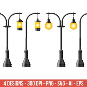 Black realistic street light clipart, vintage lamp – clip art commercial use, vector graphics, digital images, instant download – CLP475