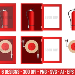 Feuer Schlauchschrank Clipart Set. Digitale Bilder oder Vektorgrafiken für den kommerziellen und persönlichen Gebrauch.