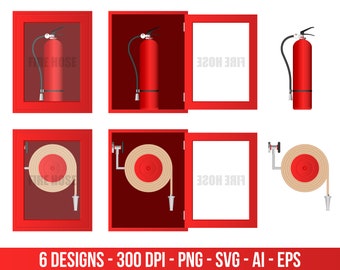 Fire hose cabinet clipart set. Digital images or vector graphics for commercial and personal use.