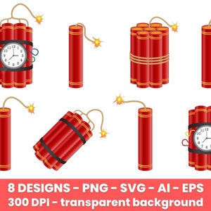 Dynamiet met brandende lont clipart set, dynamiet vector graphics, commercieel gebruik, digitale beelden, digitale illustraties, clipart commercieel gebruik