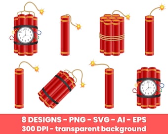 Dynamite with burning fuse clipart set, dynamite vector graphics, commercial use, digital images, digital clip art, clipart commercial use