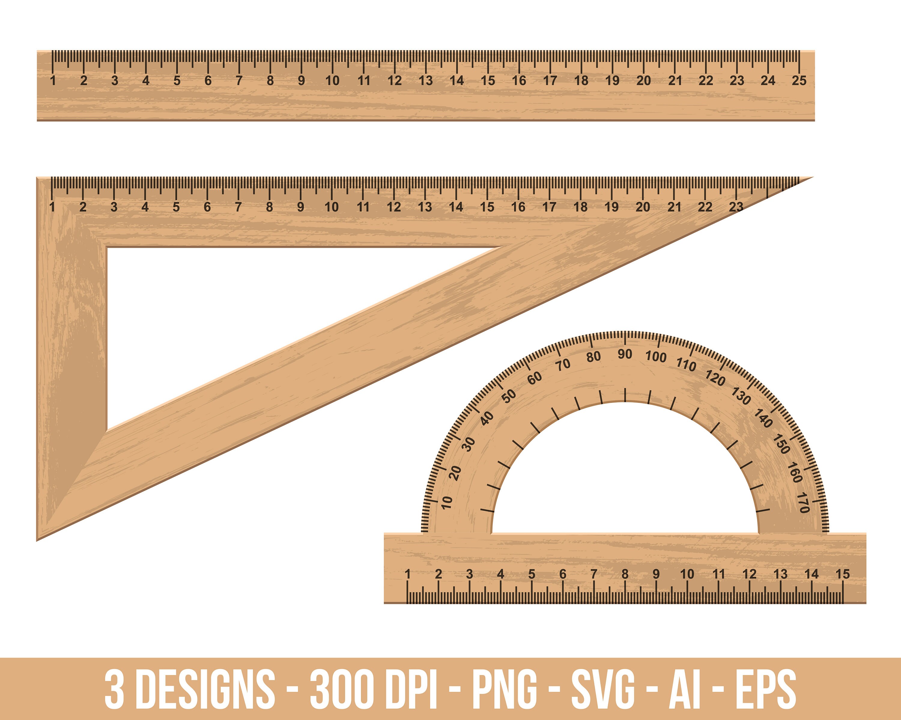 Set of wooden rulers 10 20 and 30 centimeters Vector Image