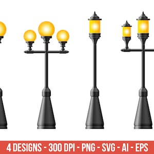 Black realistic street light clipart, vintage lamp – clip art commercial use, vector graphics, digital images, instant download – CLP470