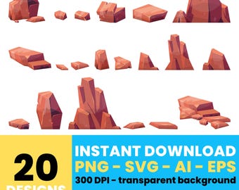 Cartoon Rock Clipart – Digital Stone Illustrations, Vector Art for Projects and Games, Instant Download – CLP564
