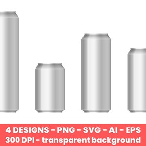 Realistische aluminium blik clipart set. Digitale afbeeldingen of vectorafbeeldingen voor commercieel en persoonlijk gebruik.